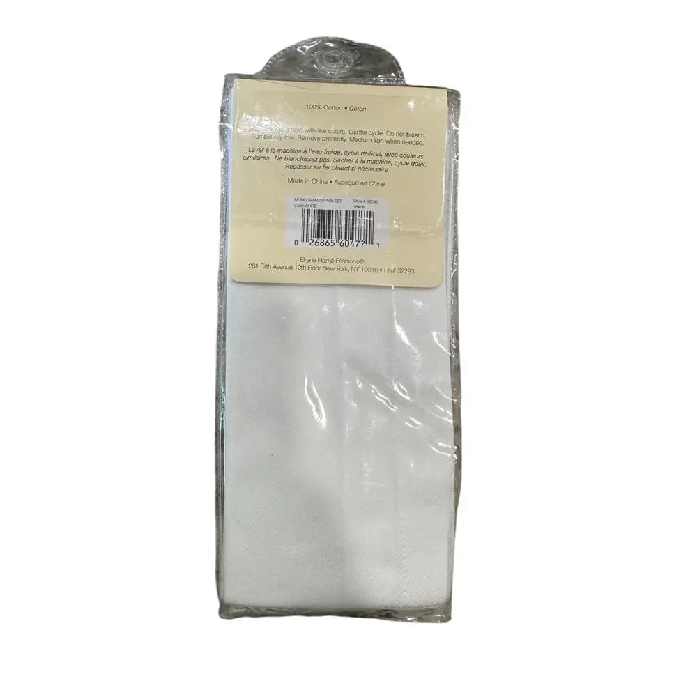 Elrene Home Fashions MONOGRAM NAPKIN SET OF 6 Color: WHITE Monogram S‎ 18x18